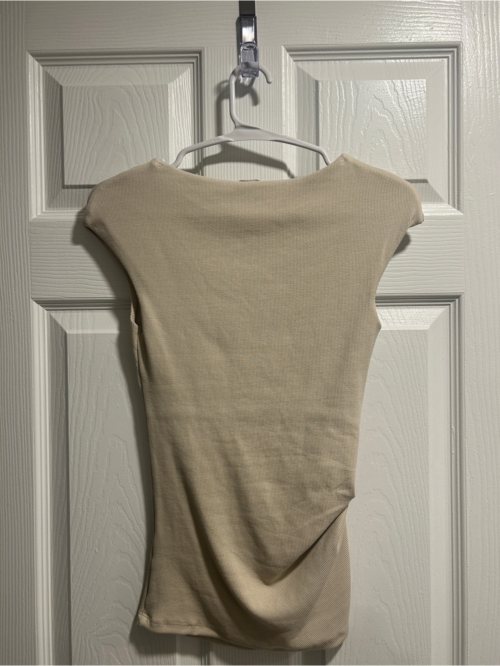 Zara Beige Cap-Sleeve Ribbed Top